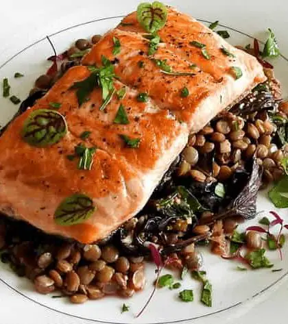 Jamie Oliver Lentils and Salmon